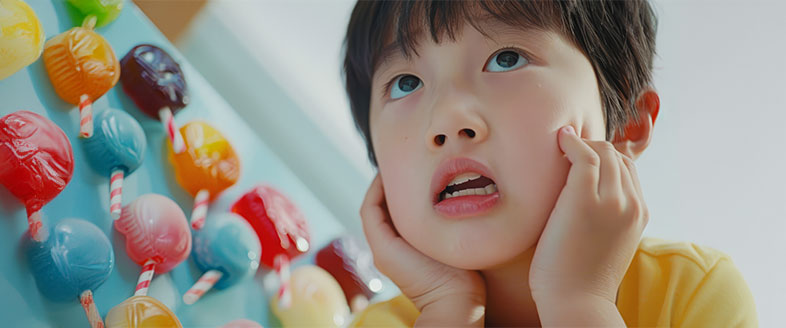 Child toothache because of sweets