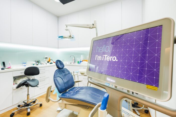 Dental chair with iTero scanner screen