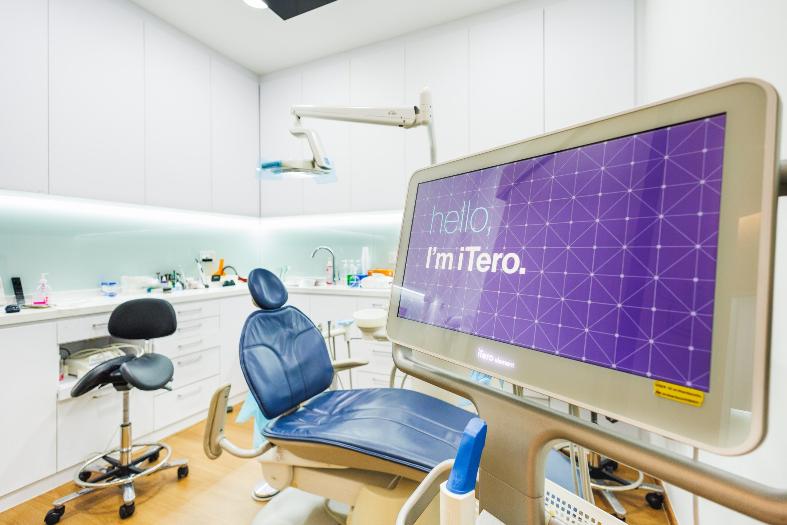 Dental chair with iTero scanner screen
