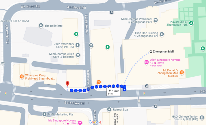 Map showing route to DePacific Balestier