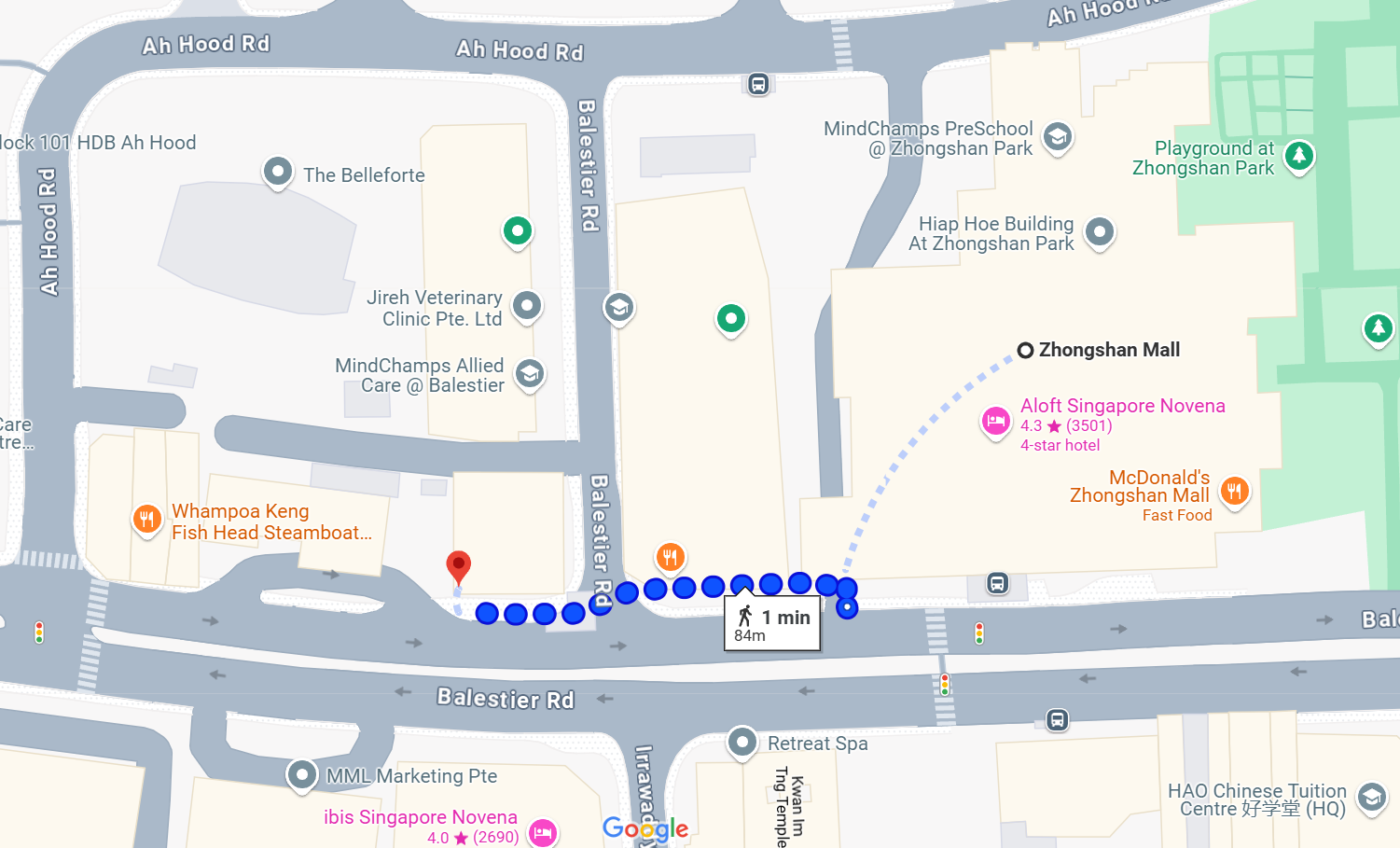 Map showing route to DePacific Balestier