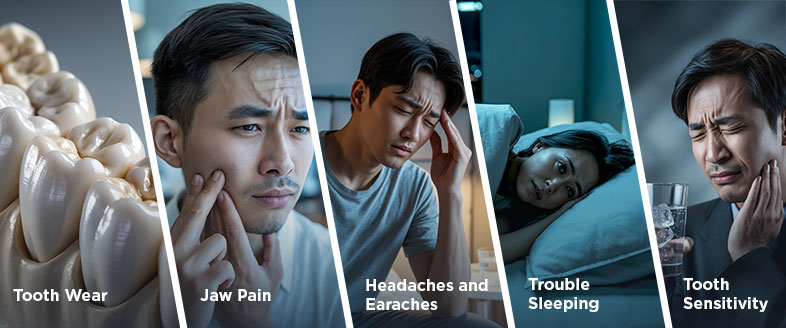 Bruxism Signs and Symptoms, Tooth Wear, Jaw Pain, Headache and Earache, Trouble Sleeping, Tooth Sensitivity 